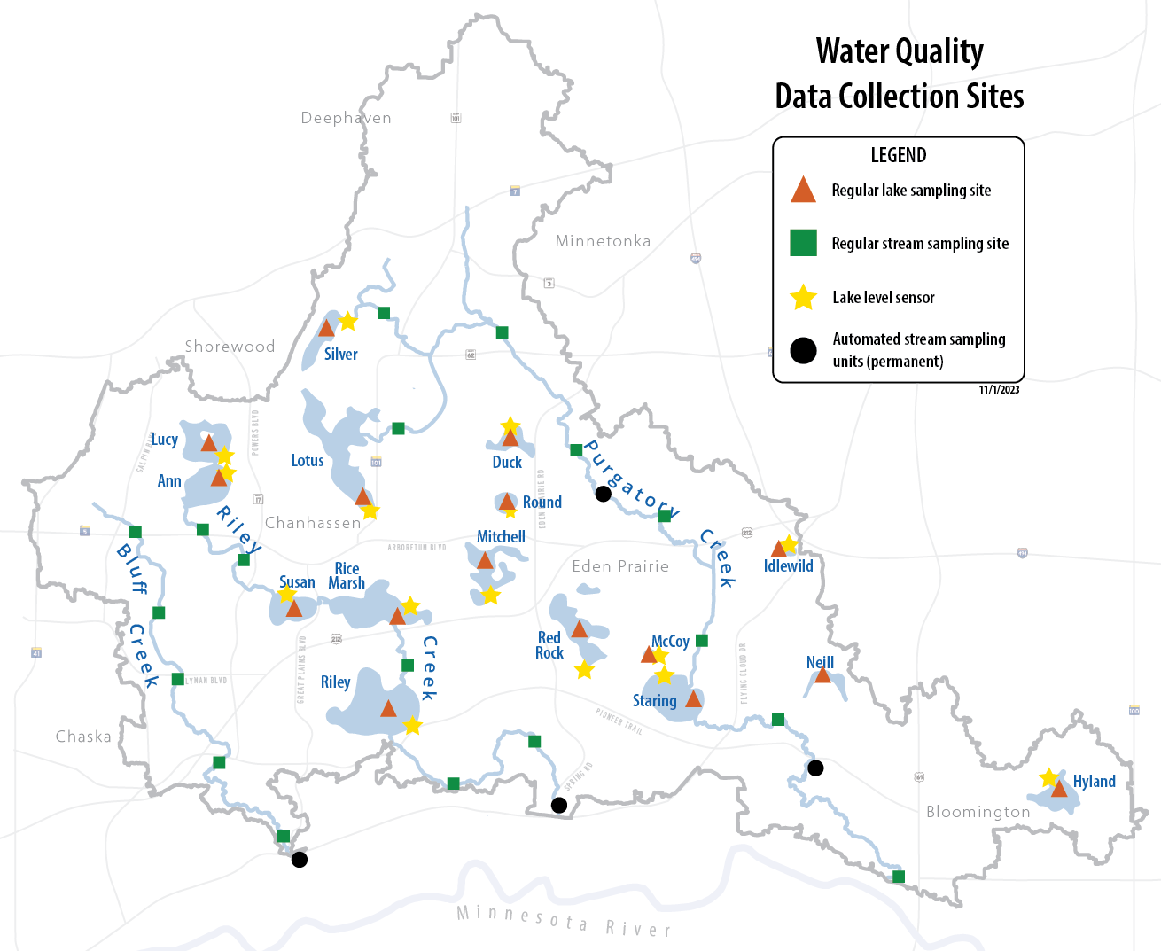 Map showing location of water quality monitoring sites in the district.